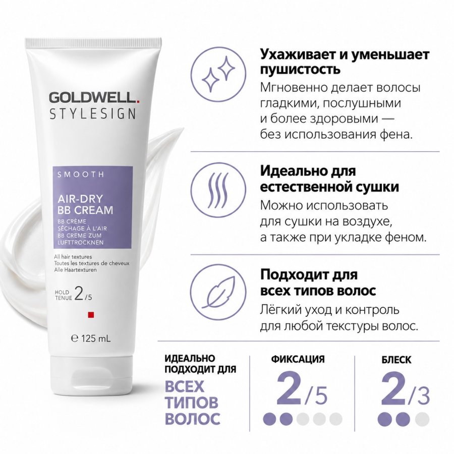 Крем для укладки и питательный уход для гладких волос - Goldwell Stylesign Smooth Air-Dry BB Cream
